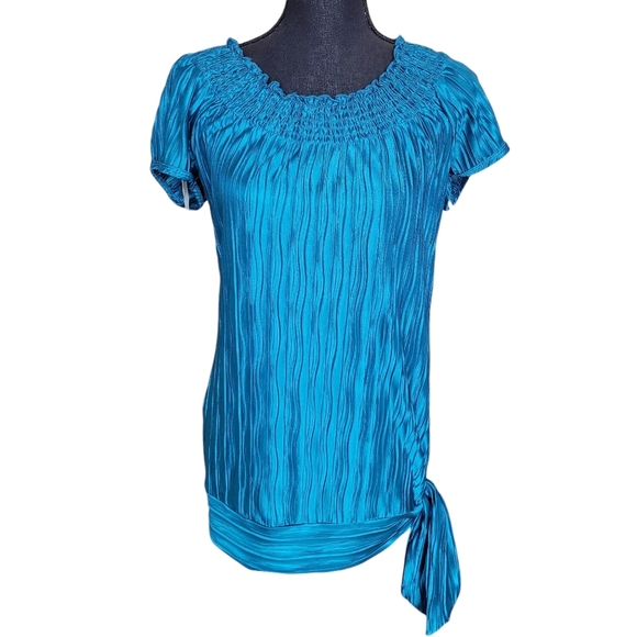 Vanity | Women's Y2K Ruched Satin Teal Top - Size M - Picture 1 of 11